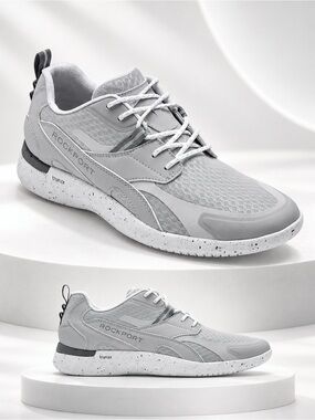 ROCKPORT Men’s Sneakers Leather Truflex Fly Blucher Speckle Gray White Lace-Up